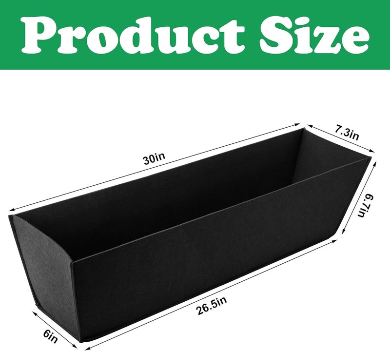 Adnee 2 Pcs 30 Inch Fabric Plant Window Box Liners-Rectangular Non-Woven Planter Basket Liner-Black Felt Flower Hanging Basket for Outdoor Garden Wall Hanging Planter Flower Vegetables - Image 2